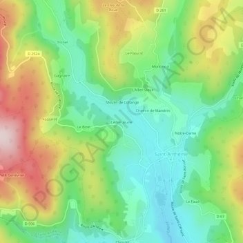 Mappa topografica L'Allier Jeune, altitudine, rilievo