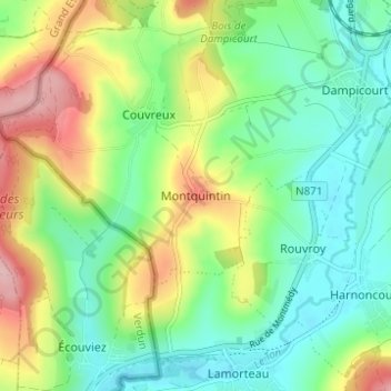 Mappa topografica Montquintin, altitudine, rilievo