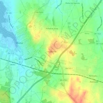 Mappa topografica Carvalhinho, altitudine, rilievo