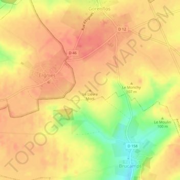 Mappa topografica Le Lièvre Mort, altitudine, rilievo