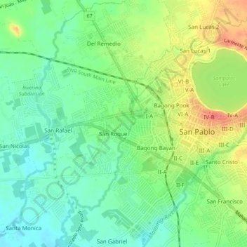 Mappa topografica San Roque, altitudine, rilievo