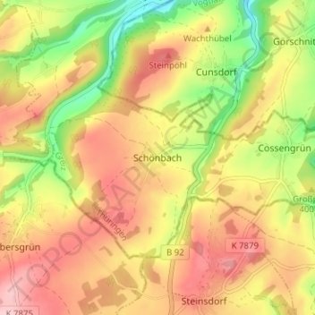 Mappa topografica Schönbach, altitudine, rilievo