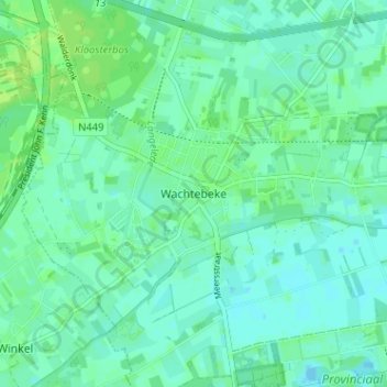 Mappa topografica Wachtebeke, altitudine, rilievo