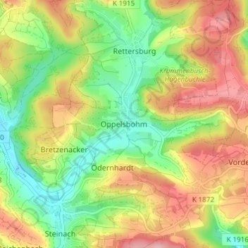 Mappa topografica Oppelsbohm, altitudine, rilievo