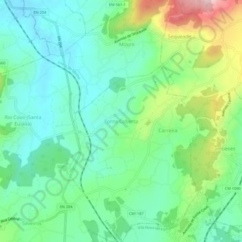 Mappa topografica Fonte Coberta, altitudine, rilievo