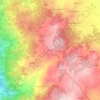Mappa topografica Carregal, altitudine, rilievo
