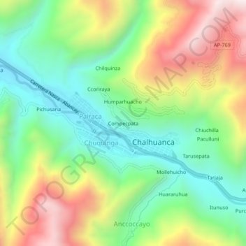 Mappa topografica Compecpata, altitudine, rilievo