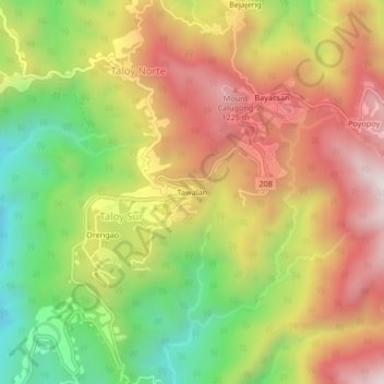 Mappa topografica Tawalan, altitudine, rilievo