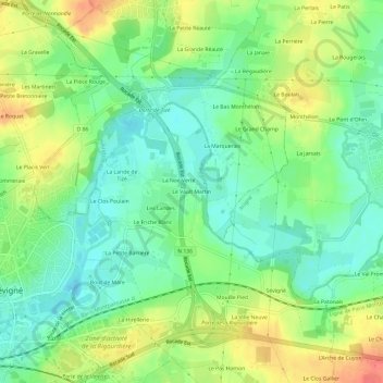 Mappa topografica Le Vault Martin, altitudine, rilievo
