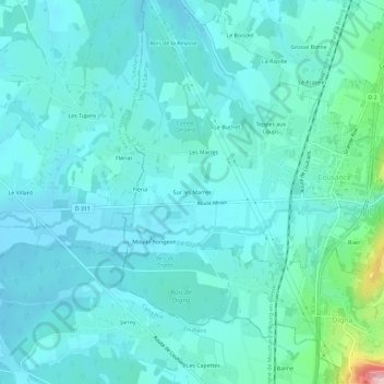 Mappa topografica Sur les Marres, altitudine, rilievo