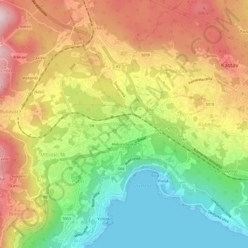 Mappa topografica Matulji, altitudine, rilievo