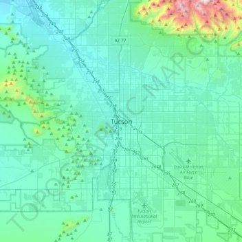 Mappa topografica Tucson, altitudine, rilievo