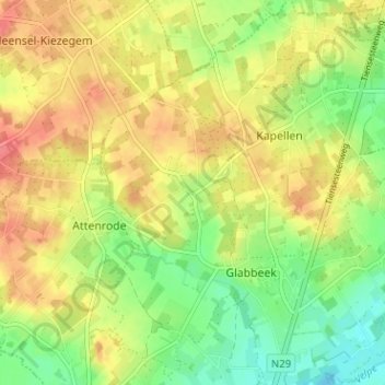 Mappa topografica Rode, altitudine, rilievo