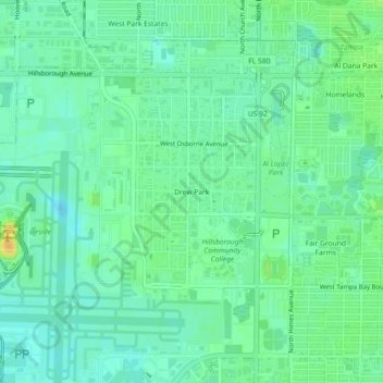 Mappa topografica Drew Park, altitudine, rilievo