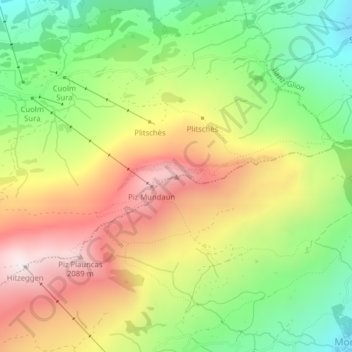 Mappa topografica Piz Mundaun, altitudine, rilievo