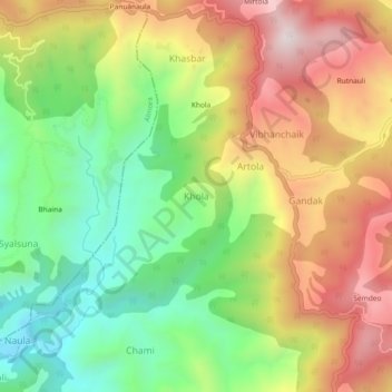 Mappa topografica Khola, altitudine, rilievo