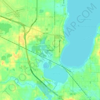 Mappa topografica Bemidji, altitudine, rilievo