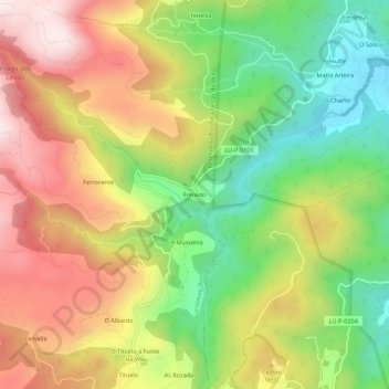 Mappa topografica Freixido, altitudine, rilievo