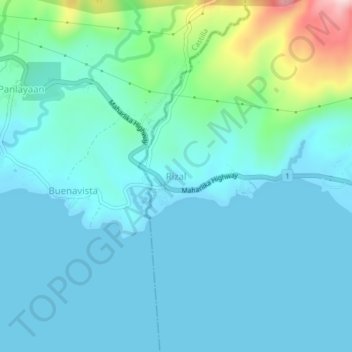 Mappa topografica Rizal, altitudine, rilievo