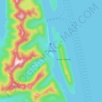 Mappa topografica Klemtu, altitudine, rilievo
