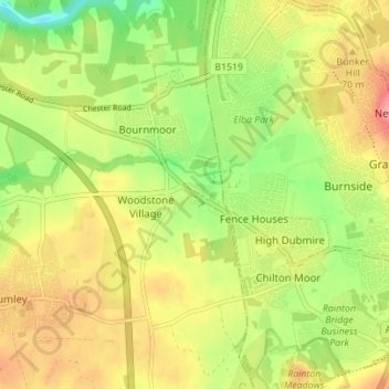 Mappa topografica Lambton, altitudine, rilievo