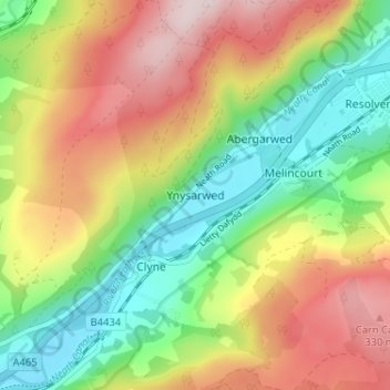 Mappa topografica Ynysarwed, altitudine, rilievo