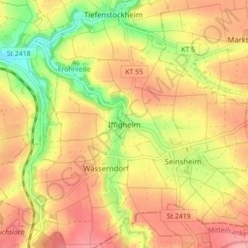 Mappa topografica Iffigheim, altitudine, rilievo