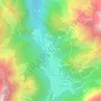 Mappa topografica Les Granges, altitudine, rilievo