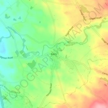 Mappa topografica Kells, altitudine, rilievo
