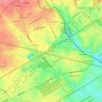 Mappa topografica Kirklyn, altitudine, rilievo