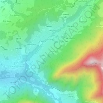 Mappa topografica Le Mont, altitudine, rilievo
