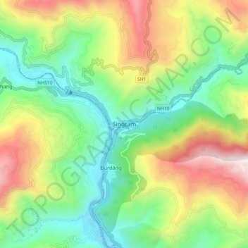 Mappa topografica Singtam, altitudine, rilievo