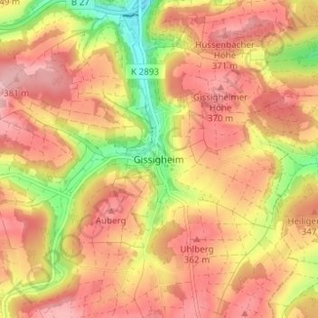 Mappa topografica Gissigheim, altitudine, rilievo