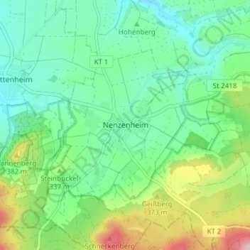Mappa topografica Nenzenheim, altitudine, rilievo
