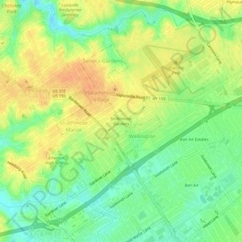 Mappa topografica Strathmoor Gardens, altitudine, rilievo