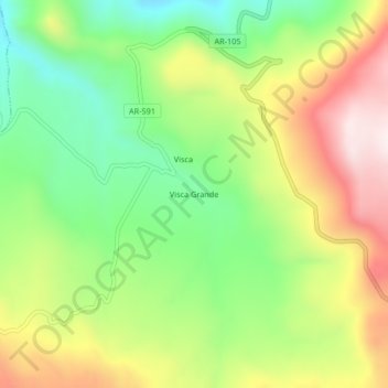 Mappa topografica Visca Grande, altitudine, rilievo