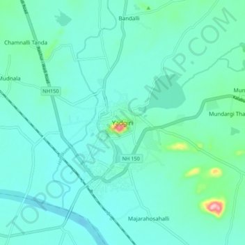 Mappa topografica Yadgiri, altitudine, rilievo