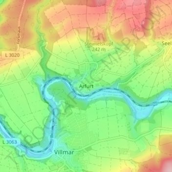 Mappa topografica Arfurt, altitudine, rilievo