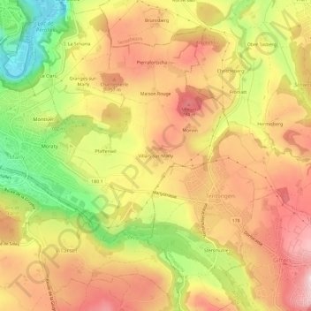 Mappa topografica Villars-sur-Marly, altitudine, rilievo