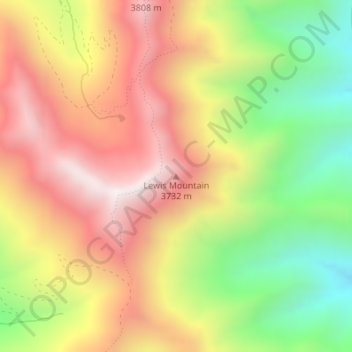 Mappa topografica Lewis Mountain, altitudine, rilievo