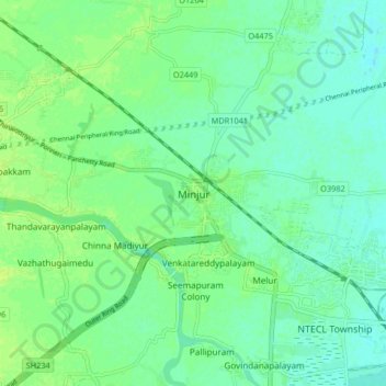Mappa topografica Minjur, altitudine, rilievo