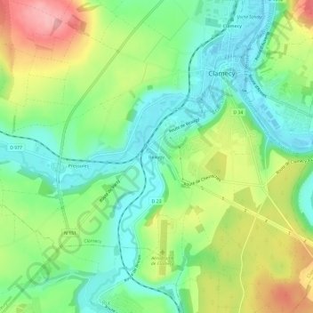 Mappa topografica Beaugy, altitudine, rilievo