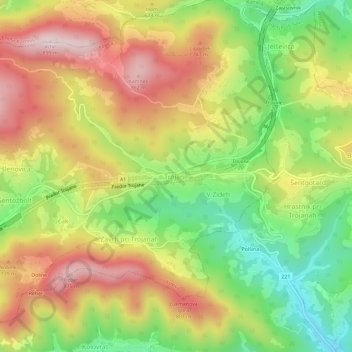 Mappa topografica Trojane, altitudine, rilievo