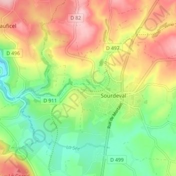 Mappa topografica Rochefort, altitudine, rilievo
