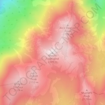 Mappa topografica Mount Townsend, altitudine, rilievo