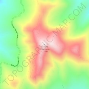 Mappa topografica Mount Washburn, altitudine, rilievo