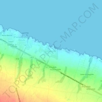 Mappa topografica Villanova, altitudine, rilievo