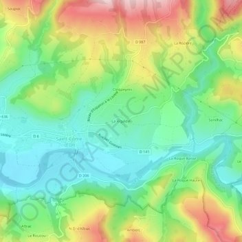 Mappa topografica La Rigaldie, altitudine, rilievo
