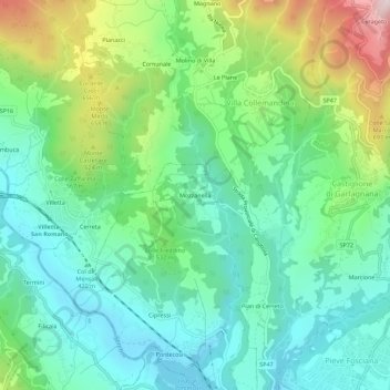 Mappa topografica Mozzanella, altitudine, rilievo