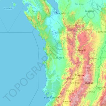 Mappa topografica Chocó, altitudine, rilievo